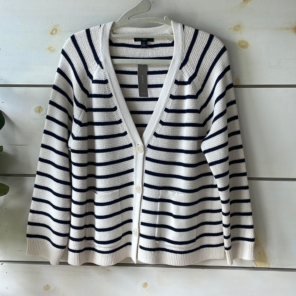 J CREW NWT NAVY AND CREAM CARDIGAN